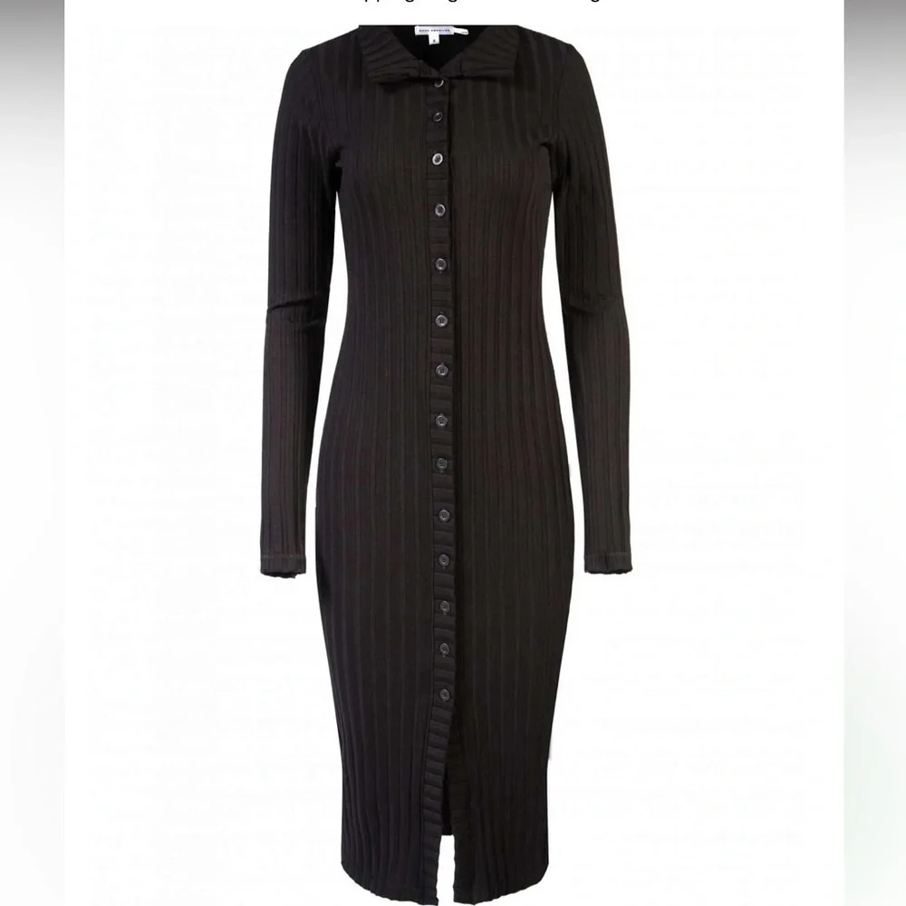(HEAVY) Good American,Black,Wide-Ribbed Button-Down Midi Dress,NBW, Size 7/US 4X
